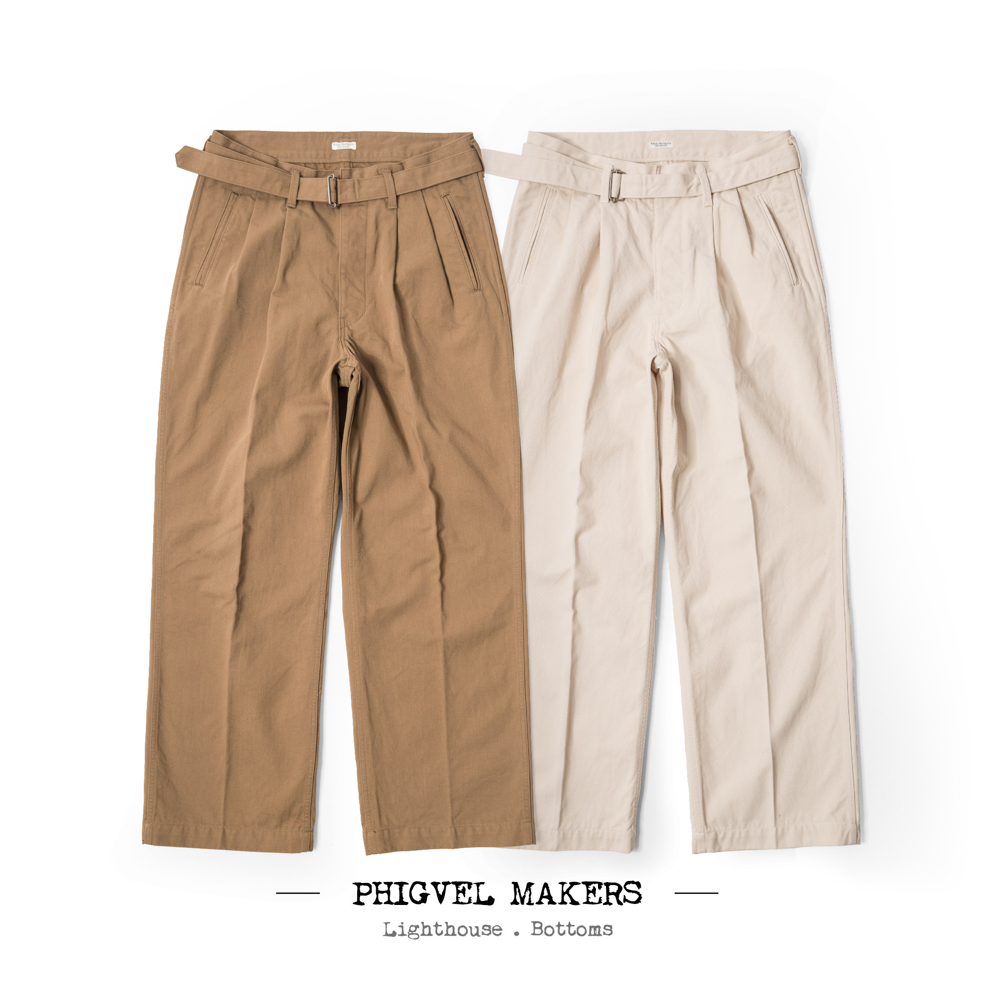 军风两褶腰带长裤原创chino面料