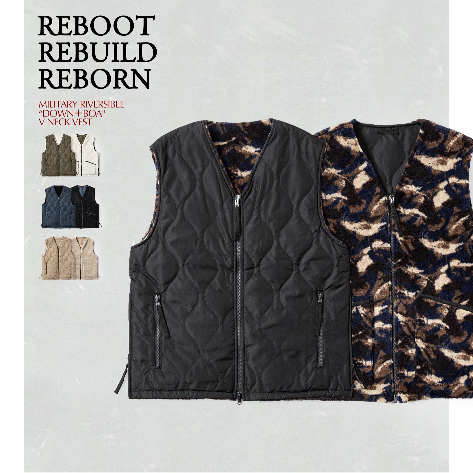 TAION军事风双面穿马甲 羽绒+摇粒绒 冬季叠穿V领背心