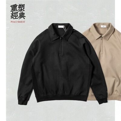 Burcs 恒温保暖双面布POLO领卫衣男秋冬新款高级感复古拉链款插肩