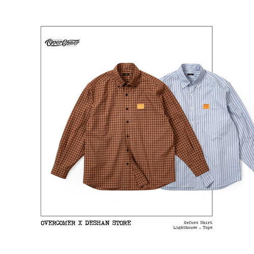 REMOCREVO Oxford Shirt休闲条纹细格子复古衬衫