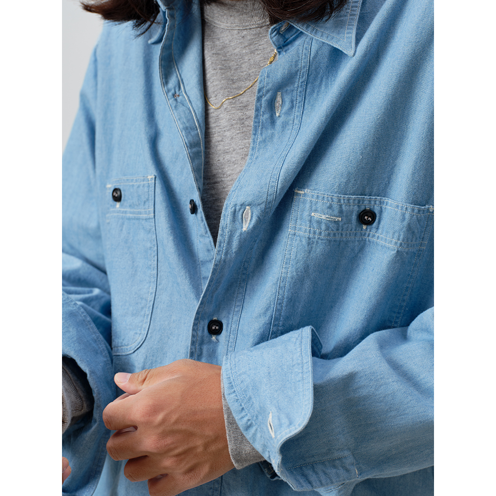 REMOCREVO ChambrayWorkShirts 青年布衬衫春秋男士休闲衬衫