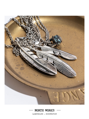 NORTHWORKS匠人改制古币银饰 新款男女羽毛项链吊坠