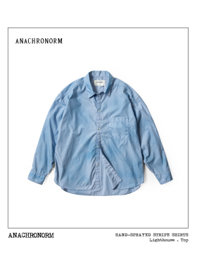 ANACHRONORM 手工喷绘蓝色条纹衬衫纯棉高密度透气宽松慵懒风休闲