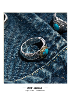 DearBlossom 松井直毅手作 LM鼎级松石 18K点金绳目男女银戒 139