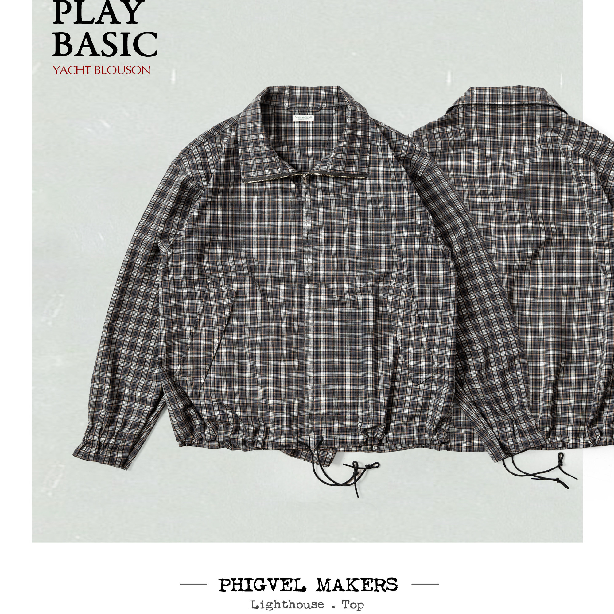 Phigvel Makers 日系复古航海风夹克原创格纹羊毛单层薄款外套