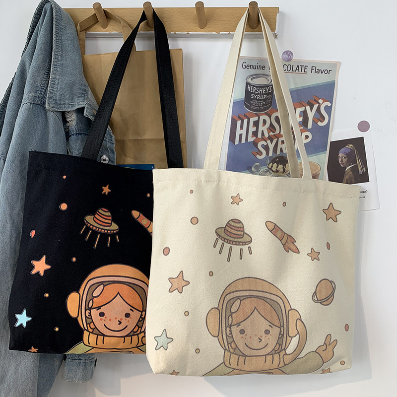 大容量单肩拉链帆布包女学生上课通勤日系韩版风手提布兜袋托特包