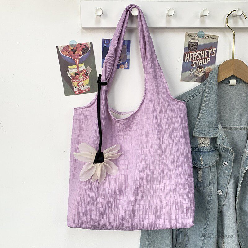 小众原创设计纯色肌理感单肩帆布包女大容量学生手提仙女风布潮包