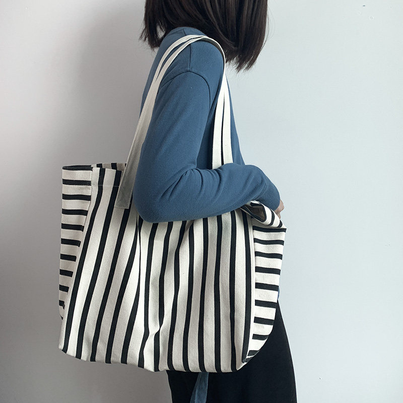 简约帆布包女单肩大容量学生上课装书ins日系韩风百搭帆布手提袋