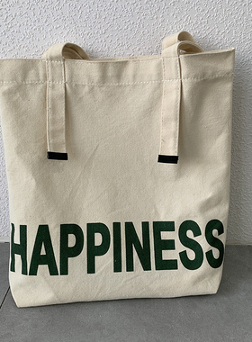 帆布包女大学生上课日系ins韩风女儿小众国王白色提包拉链手提袋