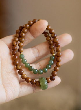 灵隐青山黛 库克菩提和田玉手串天然菩提手持念珠双层手链批发