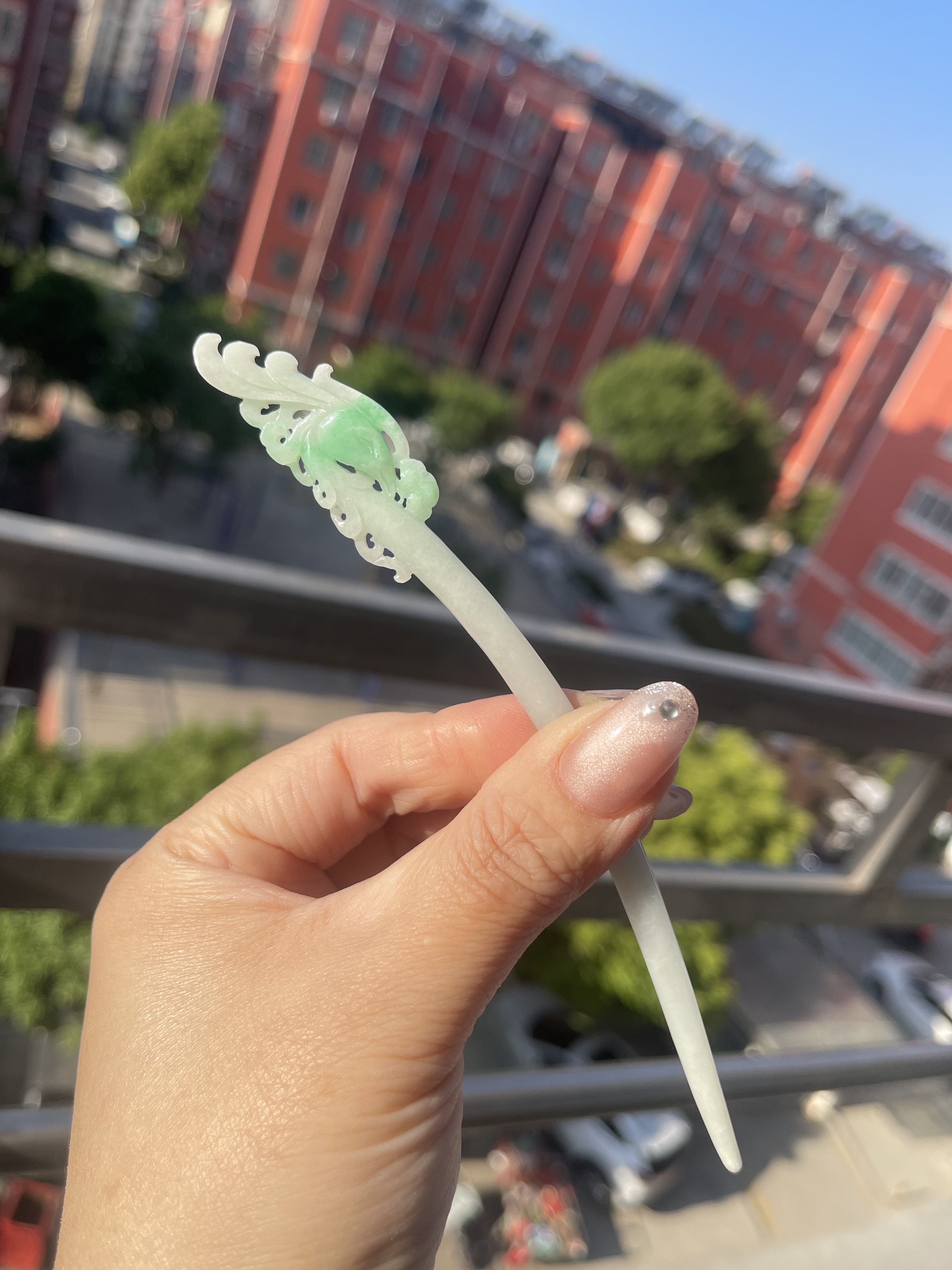 天然翡翠A货白底青凤头发簪民族风发钗宫廷款步摇俏色巧雕