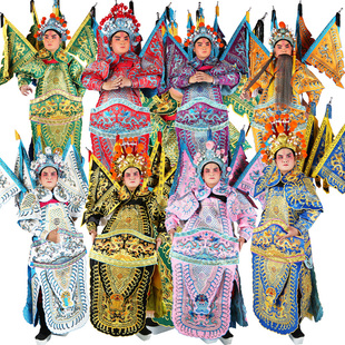 戏曲武生男大靠服装京剧豫剧舞台将军男靠演出服大缎勾金男靠旗子