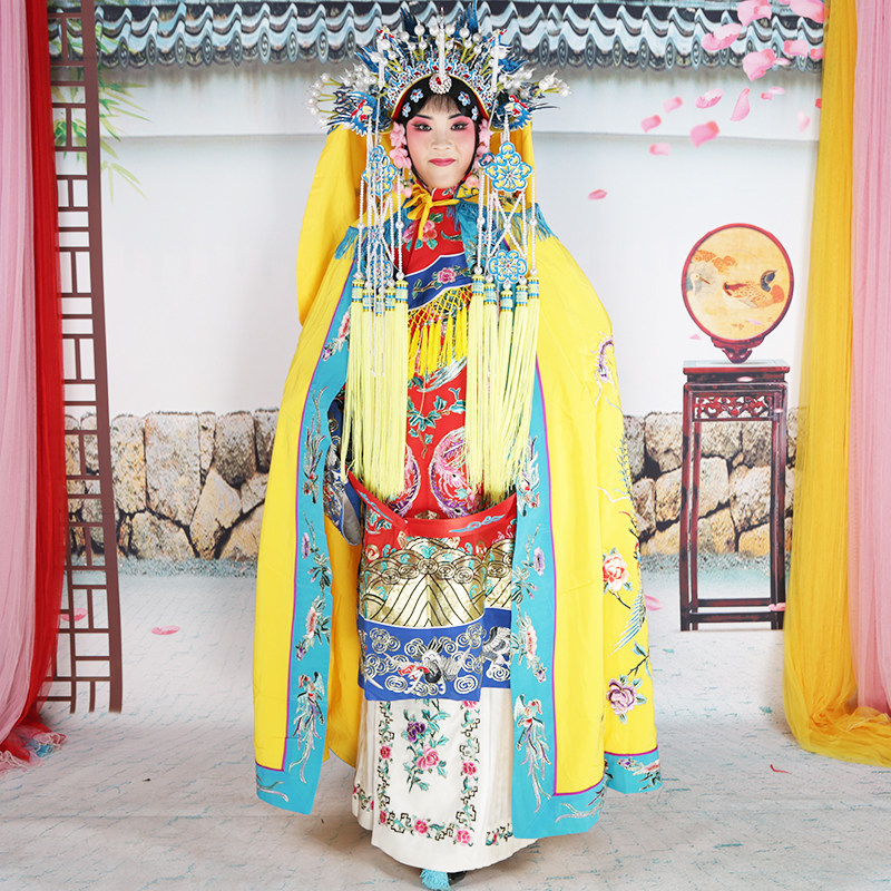京剧戏曲镶边虞姬披风凤斗篷 影视演出娘娘公主镶边女黄色凤披风