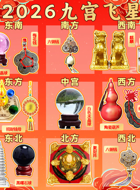 2026年九宫飞星化五黄二黑七赤旺偏财正财聚财阵麒麟水晶球五帝钱
