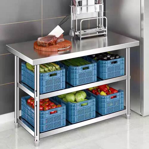 三层不锈钢厨房饭店操作台灶台架炒菜厨房收纳储物架案板切菜灶台