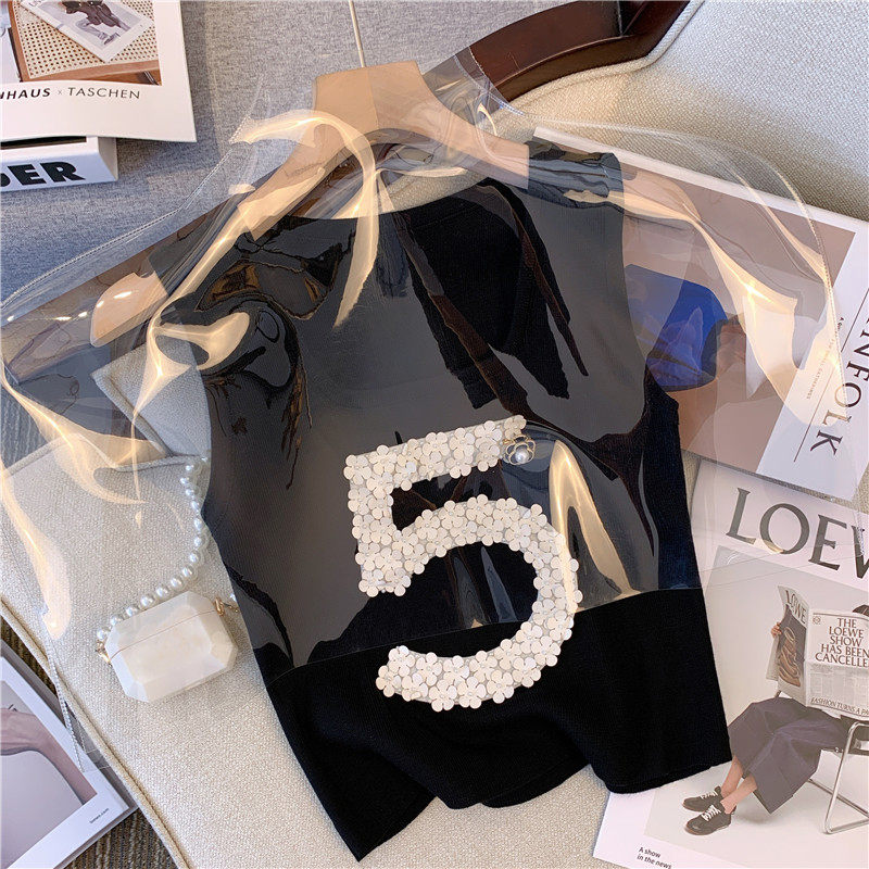 CLEARANCE PICKS UP LEAKS BIG-NAME SMALL FRAGRANCE FRENCH HEAVY INDUSTRY ICE SILK KNITTED VEST WOMENS SUMMER WEARS SLEEVELESS TOPS SMALL SUSPENDERS