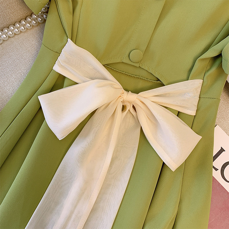 CLEARANCE PICKS UP BIG NAMES AT THE BACK OF THE HOLLOW BOW DRESS WOMENS SUMMER SENSE OF LUXURY TEMPERAMENT WAIST AND THIN A-LINE SKIRT