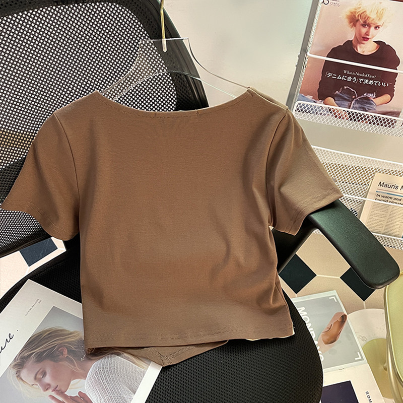 FOREIGN TRADE TAIL LIST BIG BRAND CUT LABEL REMOVE THE CABINET PICK UP THE LEAK PURE DESIRE WIND SHORT-SLEEVED T-SHIRT WOMENS SUMMER VACATION TWO CHIC SHORT TOPS