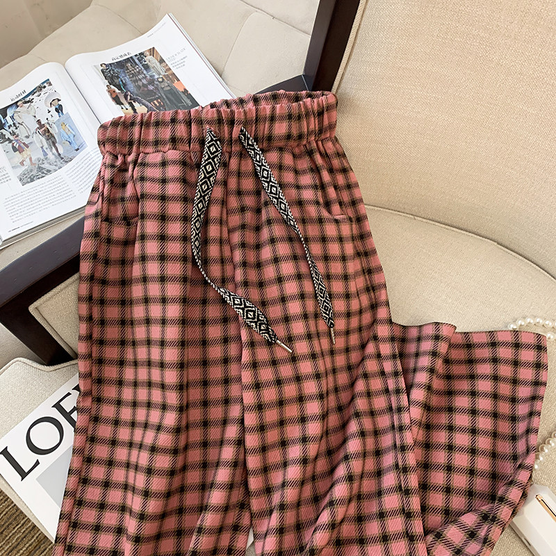 CLEARANCE PICK-UP COUNTERS WITHDRAW FOREIGN TRADE WOMENS CLOTHING BIG-NAME HIGH-WAISTED PLAID CASUAL STRAIGHT-LEG FLOOR-MOPPING WIDE-LEG PANTS
