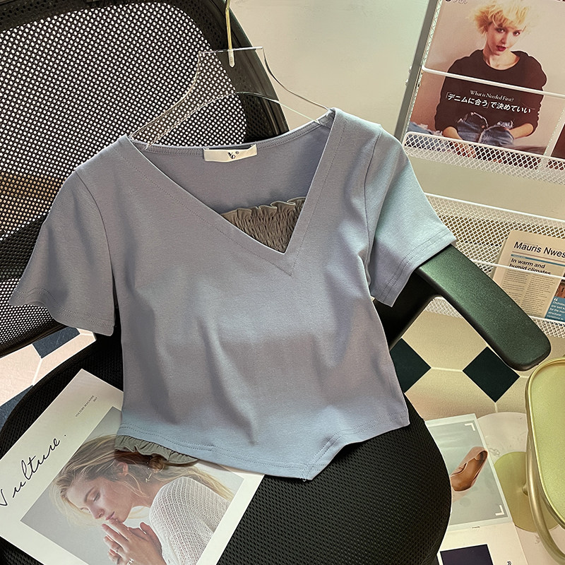FOREIGN TRADE TAIL LIST BIG BRAND CUT LABEL REMOVE THE CABINET PICK UP THE LEAK PURE DESIRE WIND SHORT-SLEEVED T-SHIRT WOMENS SUMMER VACATION TWO CHIC SHORT TOPS