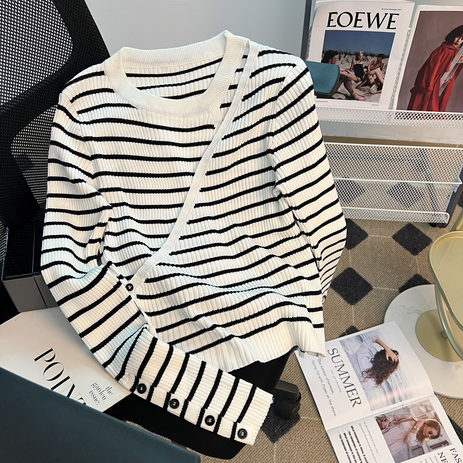 CLEARANCE PICKS UP BIG BRAND FAKE TWO OFF-THE-SHOULDER KNITWEAR WOMENS LONG-SLEEVED TOPS A SENSE OF DESIGN NICHE CHIC BASE SWEATERS