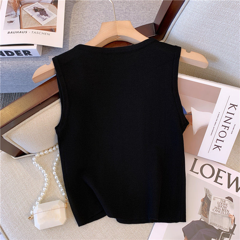 CLEARANCE PICKS UP LEAKS BIG-NAME SMALL FRAGRANCE FRENCH HEAVY INDUSTRY ICE SILK KNITTED VEST WOMENS SUMMER WEARS SLEEVELESS TOPS SMALL SUSPENDERS