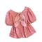 CLEARANCE PICK-UP COUNTER WITHDRAWAL WOMENS GENTLE WIND BOW PUFF SLEEVE SHIRT DESIGN SENSE NICHE CROP TOP