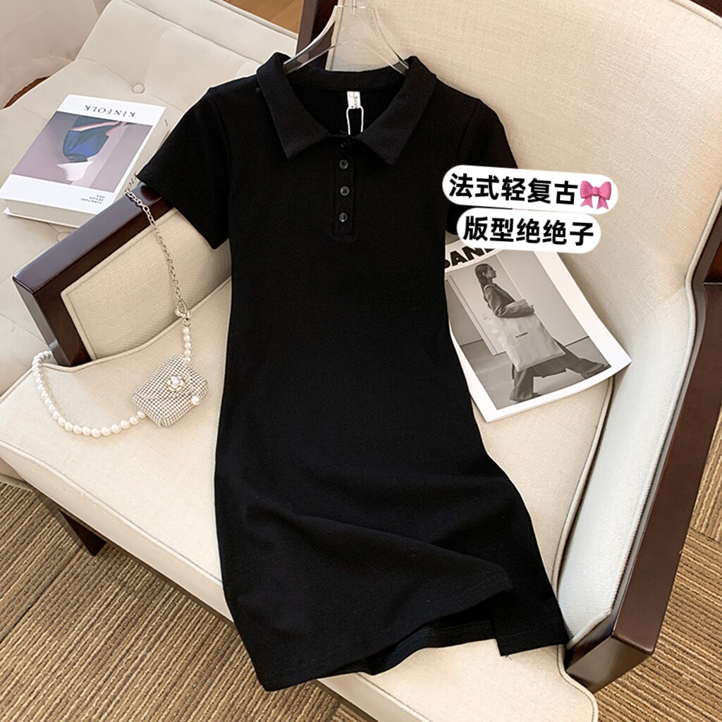 CLEARANCE PICK-UP COUNTER WITHDRAWS WOMENS FRENCH HIGH-END SENSE DRESS COLLEGE STYLE POLO COLLAR BAG HIP T-SHIRT SKIRT