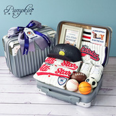 婴儿运动礼盒纯棉春夏季 男宝宝百天周岁礼物 手提箱装 新款 衣服套装