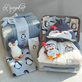 婴儿礼盒小企鹅秋冬款 加绒加厚满月百天刚新生宝宝衣服套装 送礼物