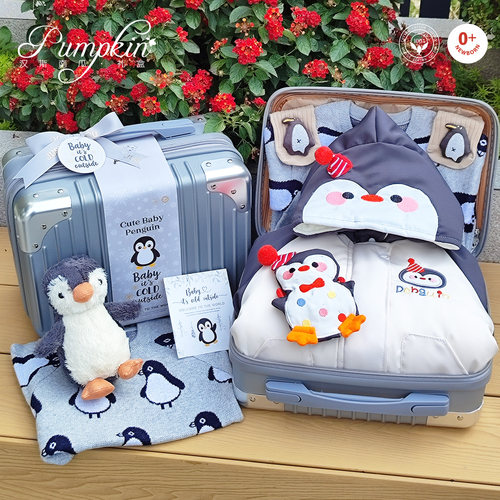 婴儿礼盒小企鹅秋冬厚款加绒加厚