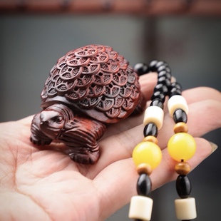 紫檀金钱龟实木雕刻乌龟长寿龟手把件文玩招财工艺品车内挂件装饰