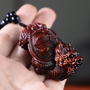 紫檀木雕乌龟手把件金钱龟木质文玩龙龟把玩件动物车内装饰挂件