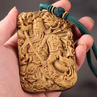 绿檀关公吊坠义薄云天关二爷汽车挂件饰品木雕刻关羽手把件男士