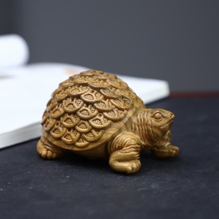 绿檀木雕金钱龙龟手把件木质文玩把件车内装饰摆件家居创意饰品