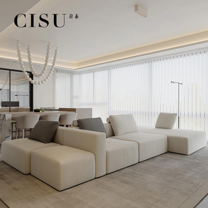 CISU辞素意式极简别墅大平层臻品高端棉麻双面中岛沙发全真皮沙发