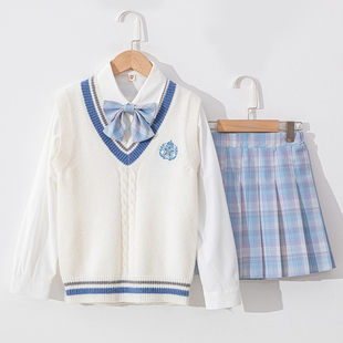 新款女童jk制服马甲套装新款学院校园风班服秋冬百褶半身格子裙裤