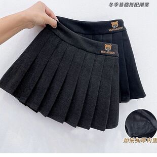 女童百褶裙秋冬新款洋气女宝宝百搭毛呢短裙韩版学院风半身裙