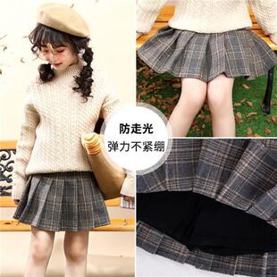 秋冬加厚女童百褶裙半身裙儿童超洋气裙子中大童女孩毛呢格子短裙