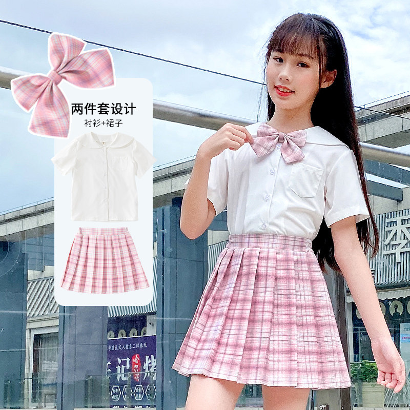 女童jk制服春天儿童百褶半身裙格子短裙正版学院风中小童学生夏季