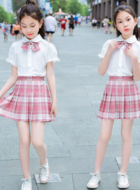 网红女童两件套jk制服12岁百褶裙