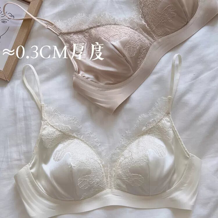 法式蕾丝缎面内衣女小胸聚拢薄款防下垂舒适不空杯无痕性感文胸罩