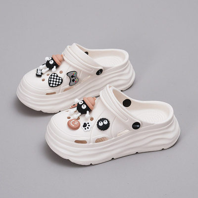 黑煤球卡通洞洞鞋女凉鞋拖鞋两穿