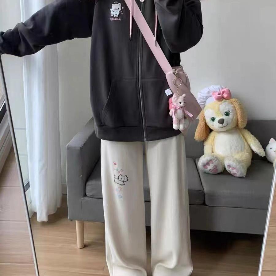 日系草莓猫咪灯芯绒秋冬季休闲裤