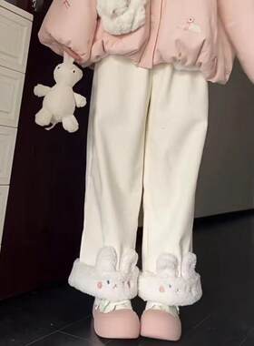 原创设计动物系列加绒直筒裤