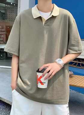 polo衫港风半袖帅气短袖翻领夏季