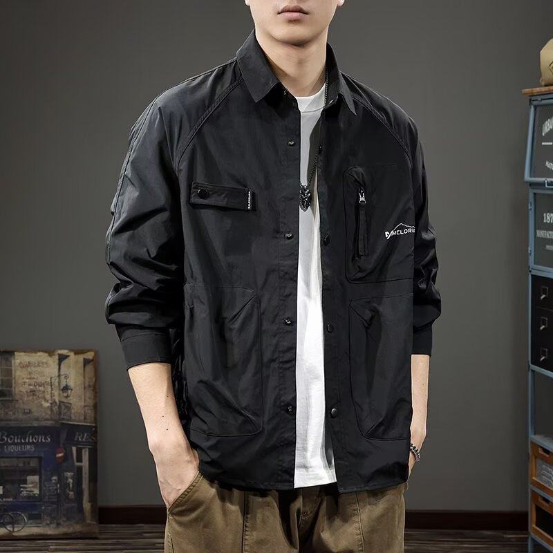 美式潮牌设计感拉链多口袋工装男士衬衫秋季痞帅休闲翻领衬衣外套,男装,衬衫,淘宝优惠券,粉丝福利购,淘宝优惠卷
