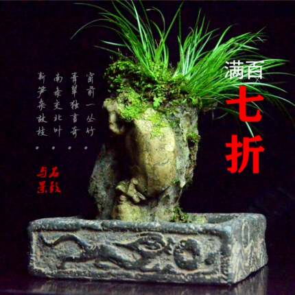 与石中国风禅意汉砖古砖盆景盆免烧陶仿古吸水石底座复古菖蒲盆