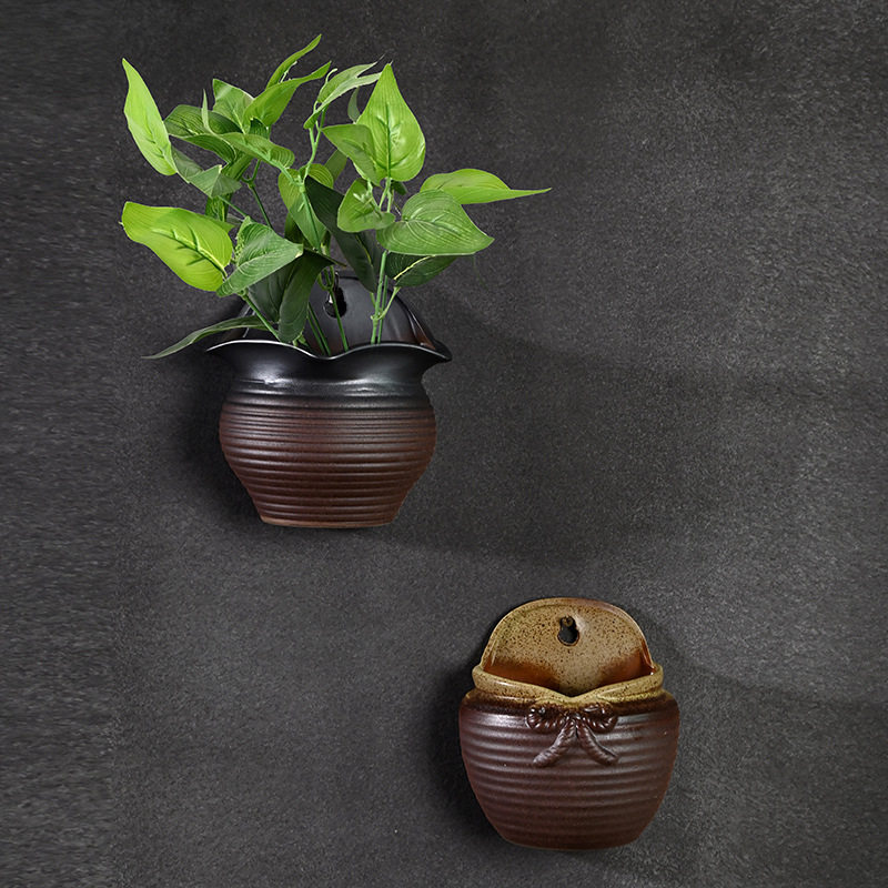 户外庭院壁挂复古创意绿萝花盆陶瓷粗陶家用多肉陶盆复古风圆形