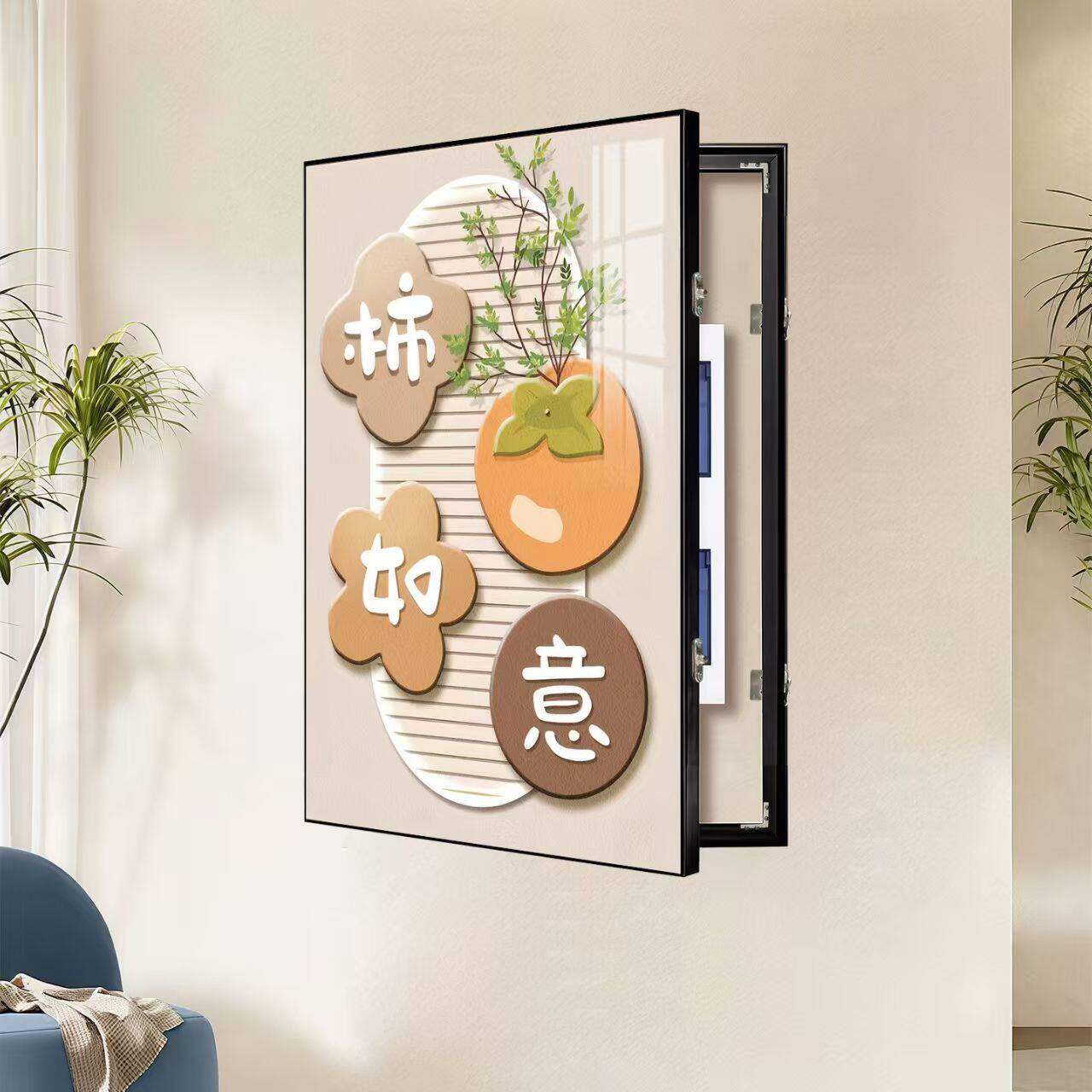 配电箱遮挡风竖款高级现代装饰画2026简约电表箱新款挂画奶油盒感